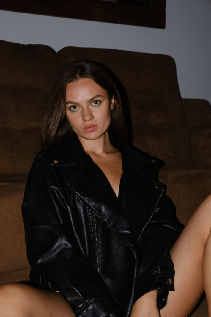 photo of model in studio with flash